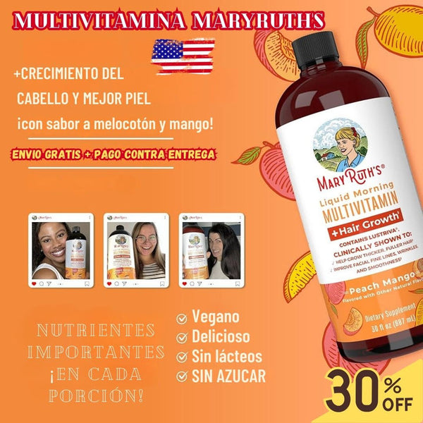 Multivitamínico Líquido MaryRuth’s x 887 ml – Cabello y Piel Radiante 🍑💆♀️