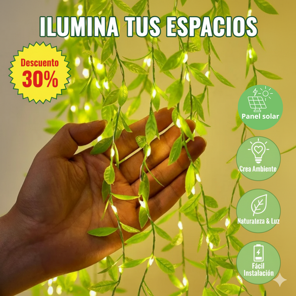 Guirnalda Enredadera con Luz LED y Panel Solar: ¡Magia Natural y Luz sin Gastar! ✨