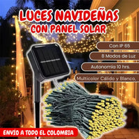 LUCES NAVIDEÑAS CON PANEL SOLAR 100 LED - 10 METROS🌞⚡