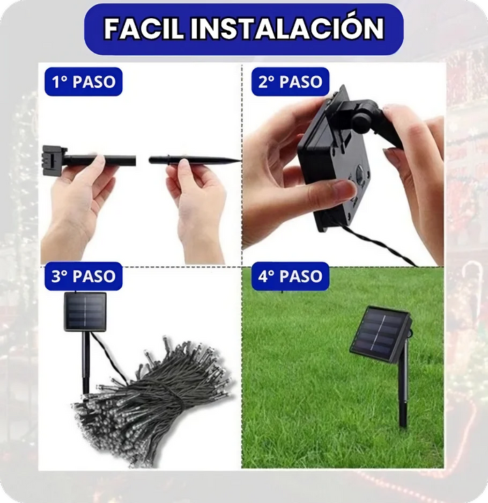 LUCES NAVIDEÑAS CON PANEL SOLAR 100 LED - 10 METROS🌞⚡