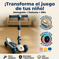 Scooter 3 en 1 (PATINETA + MONOPATIN + SILLA )  + luces en sus ruedas🛴😊